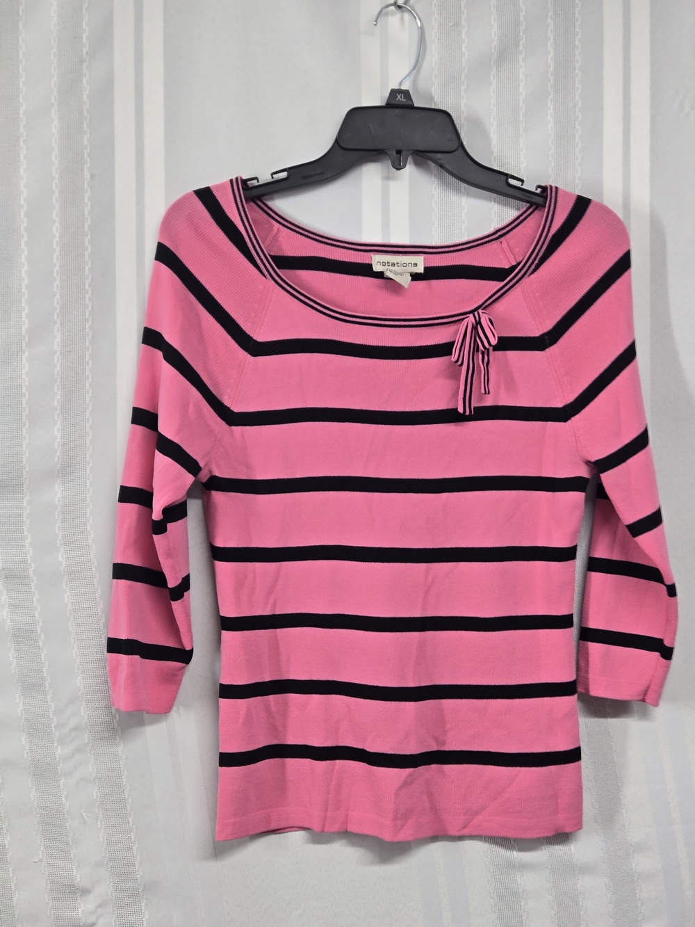 Notations Pink & Black Striped Boatneck Sweater Size Small